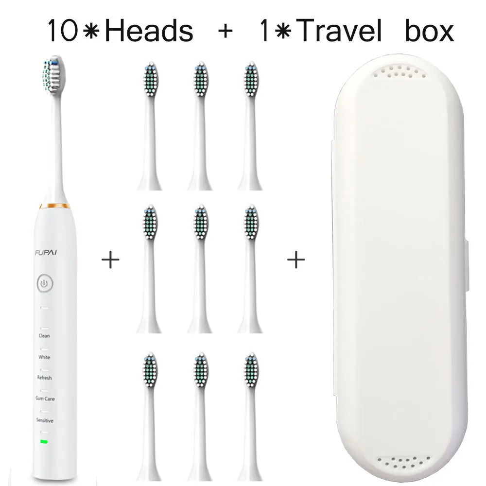 10headswtbox Электрическая зубная щетка USB зарядка sonic 31000/мин Глубокая чистка 10 DuPont головки отбеливание зубов ультра звуковая гигиена полости рта - Цвет: 10headswtbox