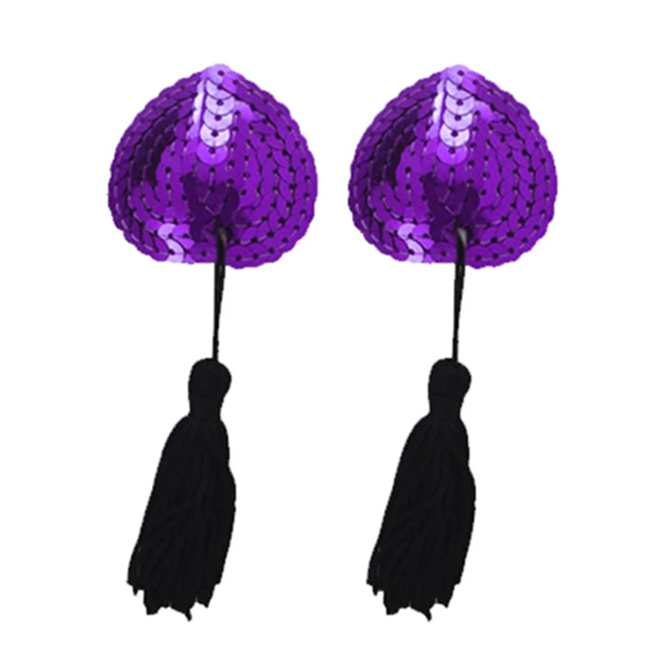 Purple black Сексуальная самоклеящаяся Крышка для сосков, кисточка, наклейка на груди, блестки, незаметные, NippleTape, фетиш, грудь, лента, аксессуары для бюстгальтера - Цвет: Purple black