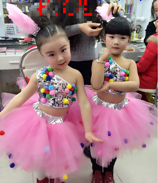 Платье-пачка с блестками для девочек Детский костюм джазовых танцев хип-хопа