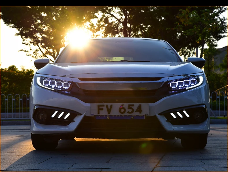 Для Honda Civic фары в сборе полный светодиодный дизайн год передний свет с дневными ходовыми огнями DRL поворотные фары