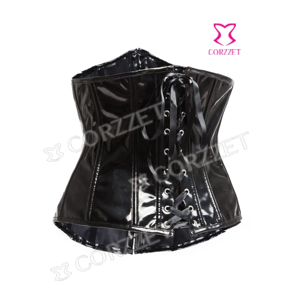 Черный глянцевый корсет из искусственной кожи под бюстом для поясницы латексный