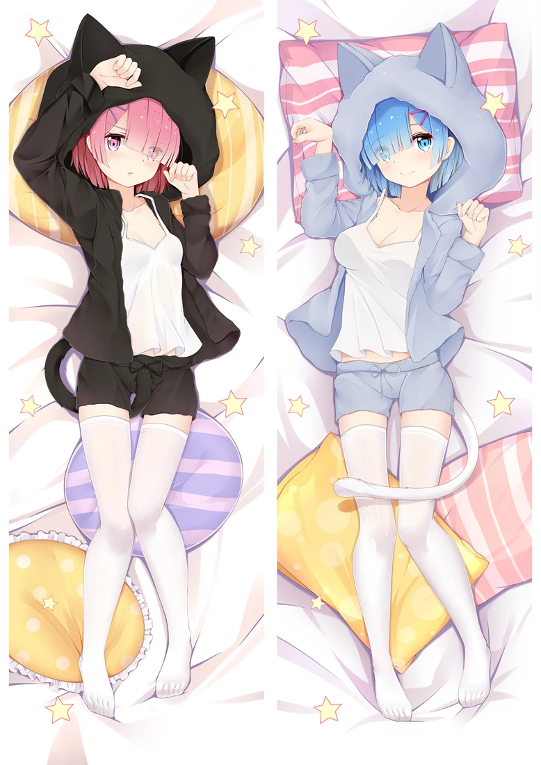 Аниме Re Zero kara Hajimeru Isekai Seikatsu sexy girl Rem & Ram Dakimakura наволочка обнимающая подушка для