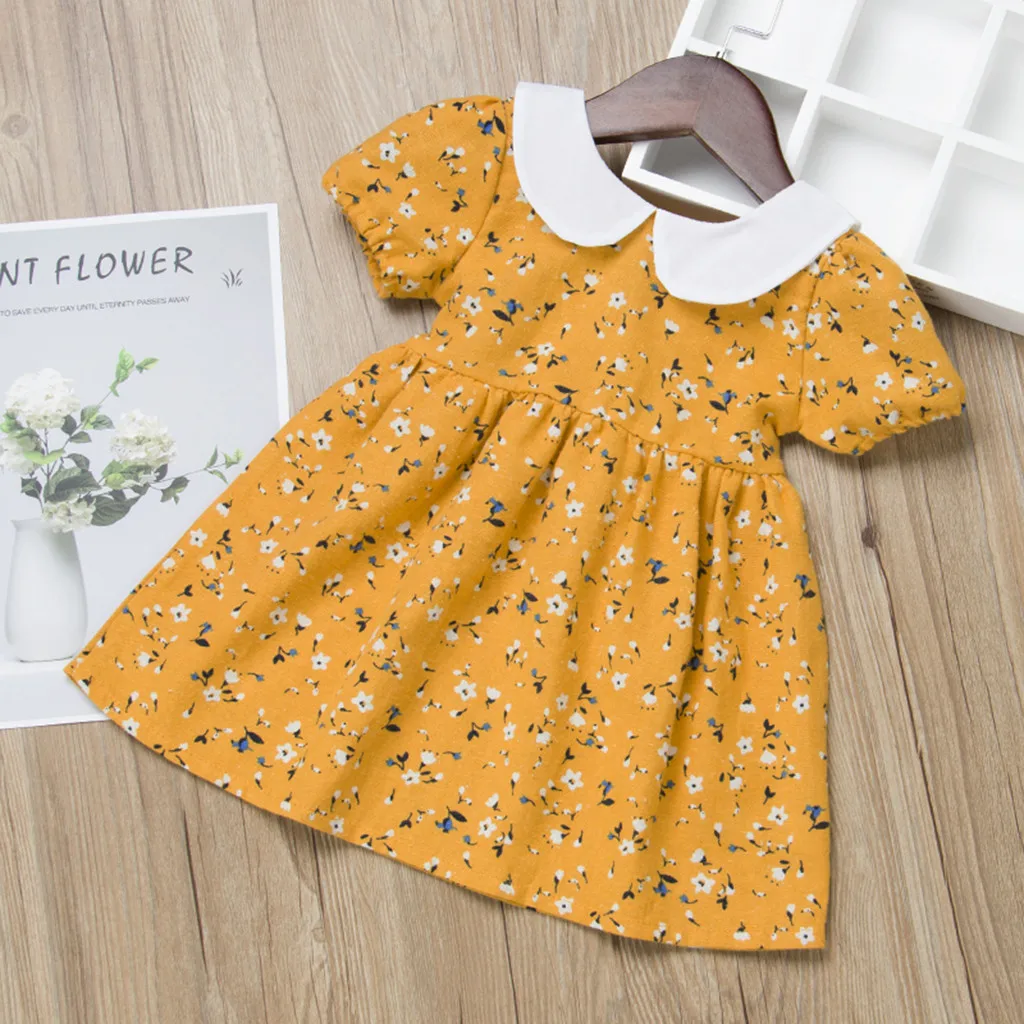 Girls Summer Dress Infant Baby Short Sleeve Floral Print Clothes Princess Party Wedding Dresses T5# | Мать и ребенок