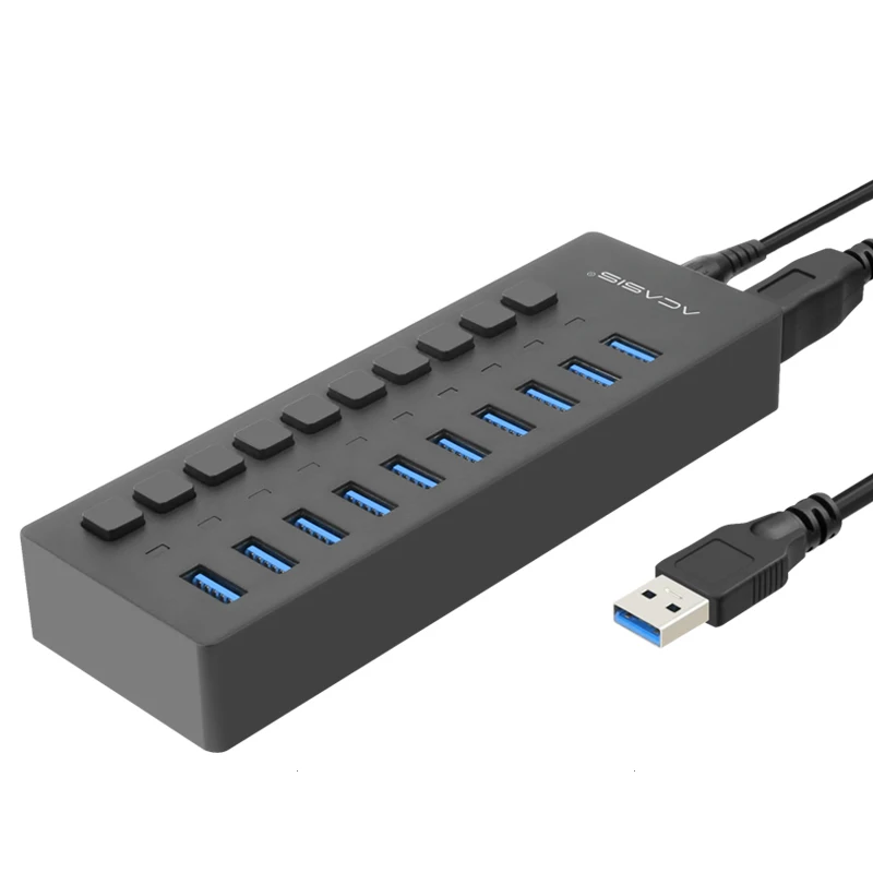 EU plug Acasis usb-хаб 3,0 Супер скорость 5 Гбит/с 10 портов Портативный Usb 3,0 концентратор разветвитель с внешним адаптером питания ПК для аксессуаров - Цвет: EU plug