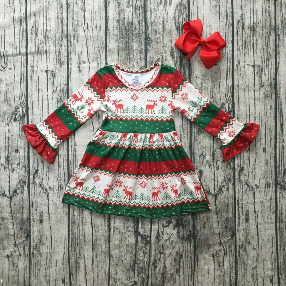 Рождественская Детская одежда для девочек осенне зимнее Хлопковое платье с