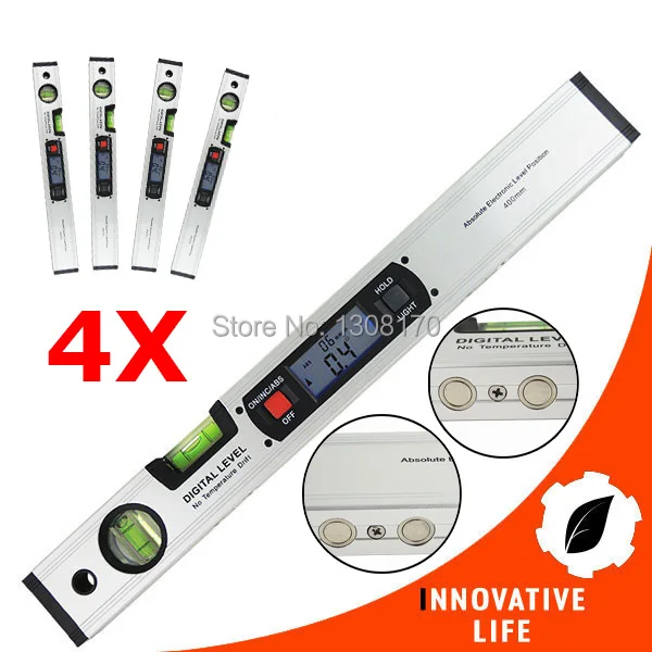 

4 x pieces Digital Angle Finder Spirit Level Digital Level 360 Degree Range Angle Finder Level Upright with Magnets Inclinometer