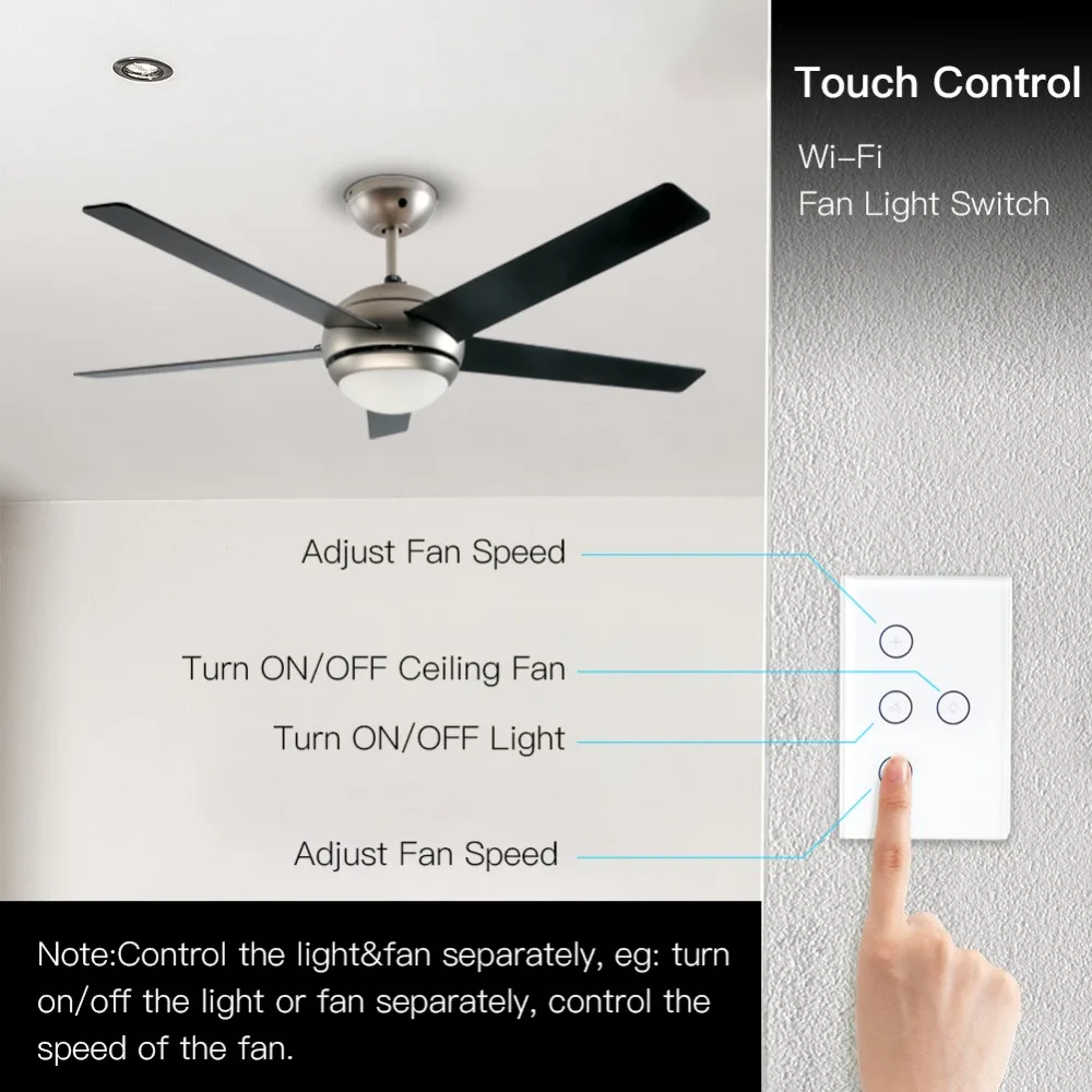 Настенный сенсорный выключатель Smart Life Tuya Wi Fi Alexa вентилятор/светильник
