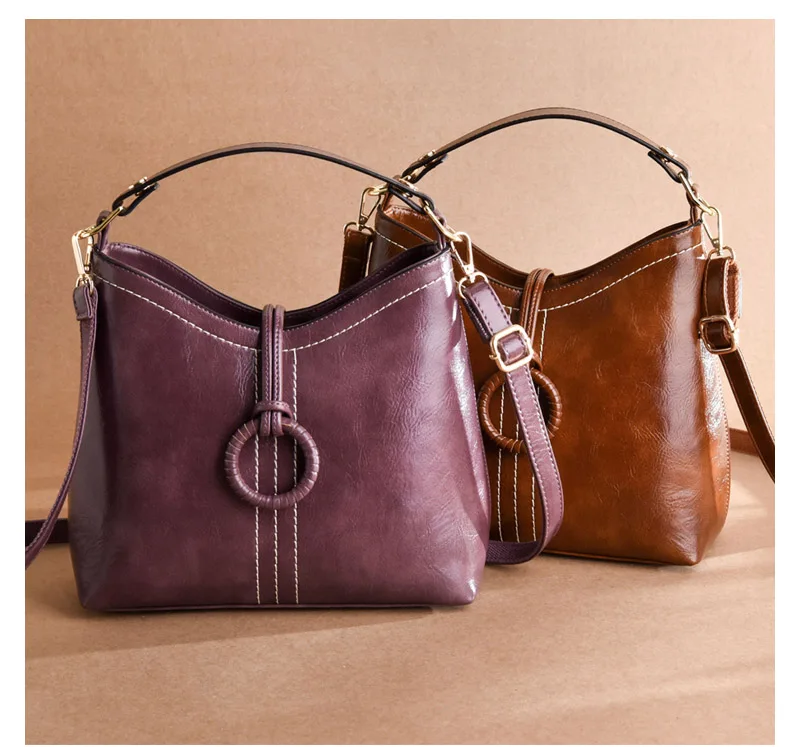 Rodful Винтаж Сумка для женщин масла кожа ведро женские сумочки дамы Ретро crossbody