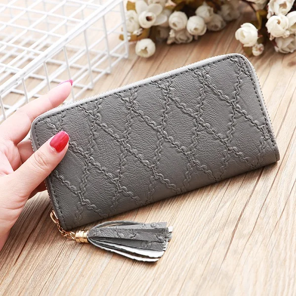 Light gray Wallet Длинный кошелек, женские кошельки с кисточками, модный кошелек для монет, держатель для карт, женские кошельки, клатч, сумка для денег, винтажный женский клетчатый кошелек - Цвет: Light gray Wallet