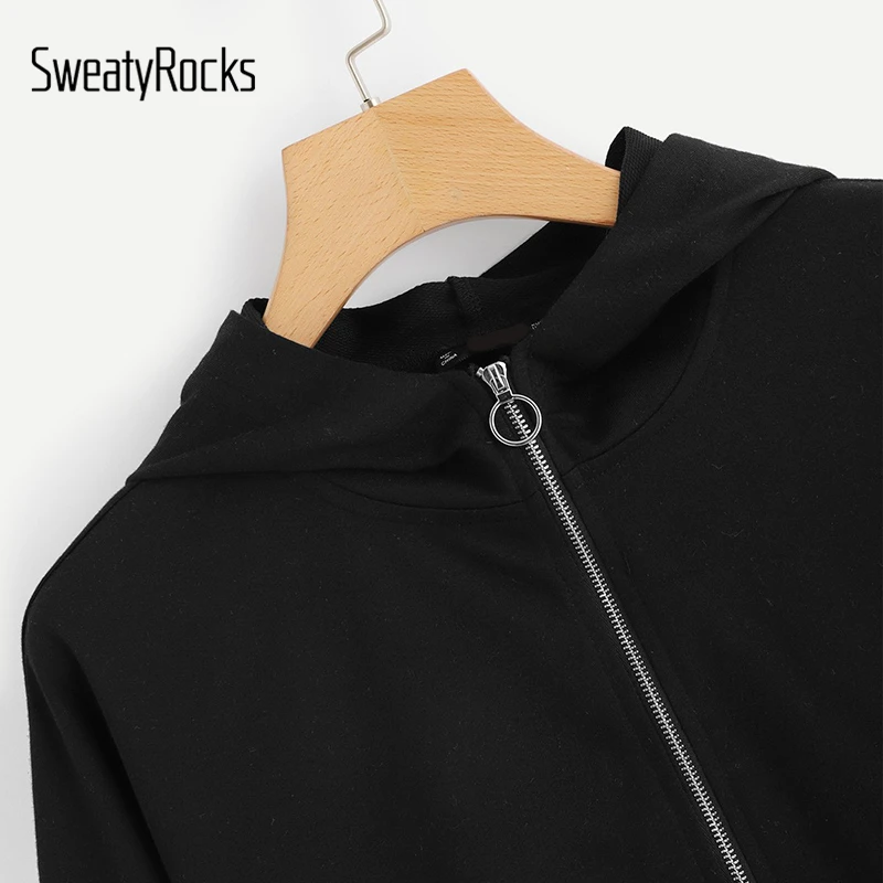 Свитер SweatyRocks для досуга с разрезом и пришитой половинной планкой, толстовка со стоячим воротником, женская одежда, осень, повседневные толстовки с длинным рукавом