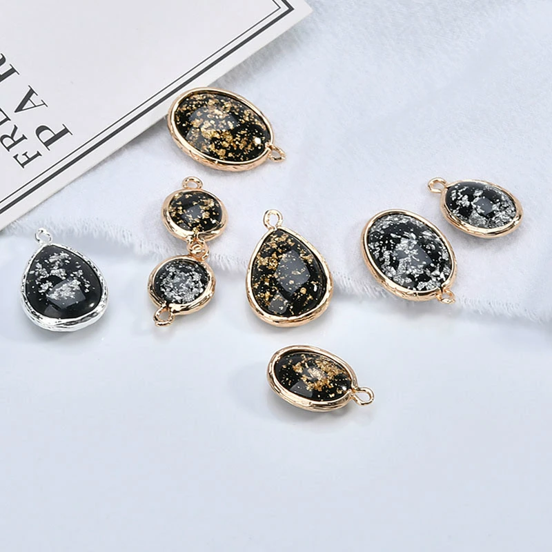 

Gold Plated cubic Phnom Penh with gold and silver foil, oval water drop, double hanging earring material DIY manual accessories