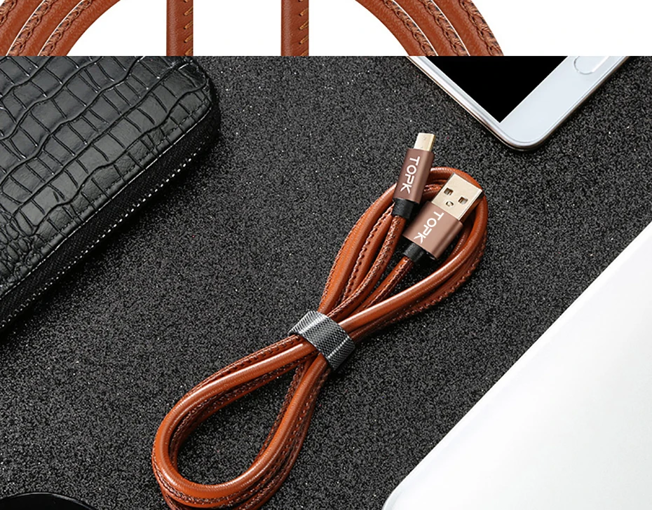 TOPK [5-Pack] Micro USB кабель из искусственной кожи металлический штекер кабель для передачи данных для samsung S7 edge Xiaomi Redmi 4X