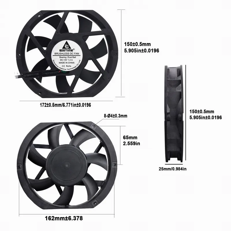 1 шт. Gdstime 172 мм x 150 25 DC 12 В двойной шар безщеточный чехол для компьютера вентилятор