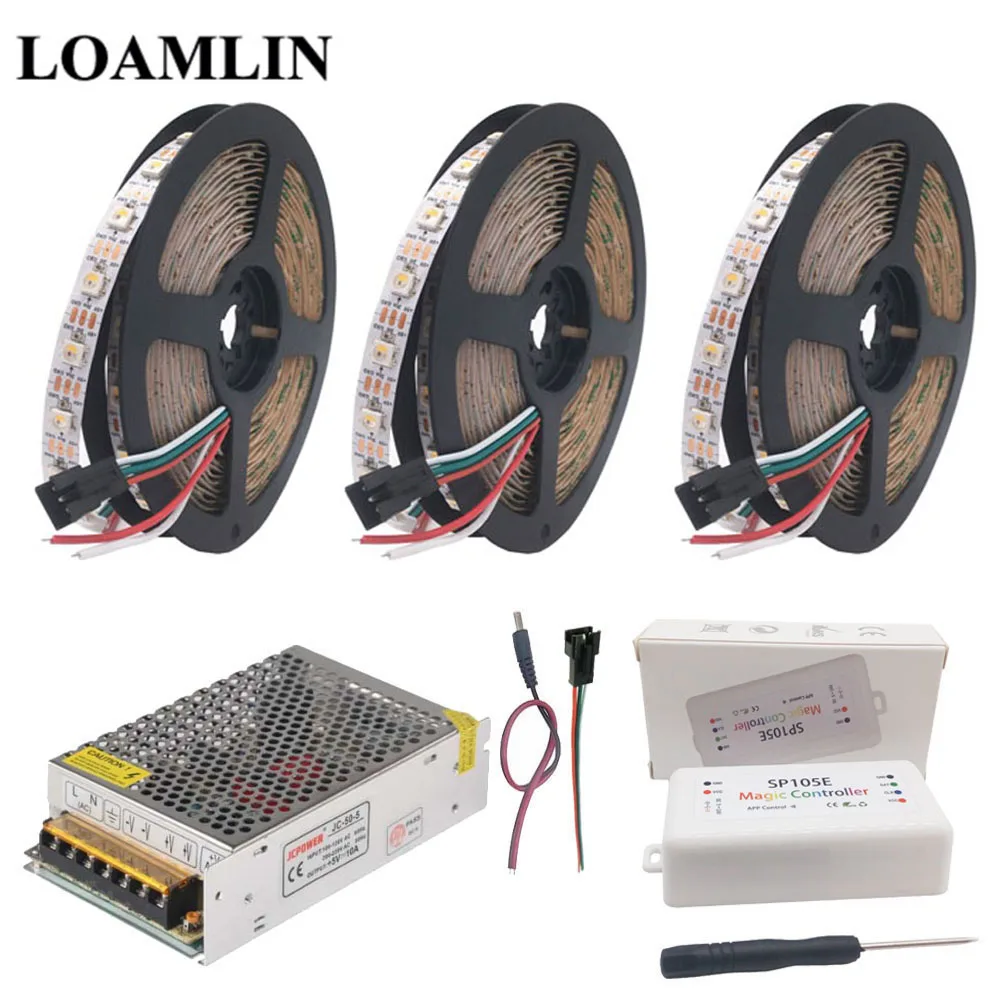 SK6812 RGBW Светодиодная лента с usb-питанием+ SP105E Bluetooth RGB Led контроллер+ DC5V Питание адаптер Комплект 5 м 10 м 15 м 20 Вт, 30 Вт, 60 светодиодов/m