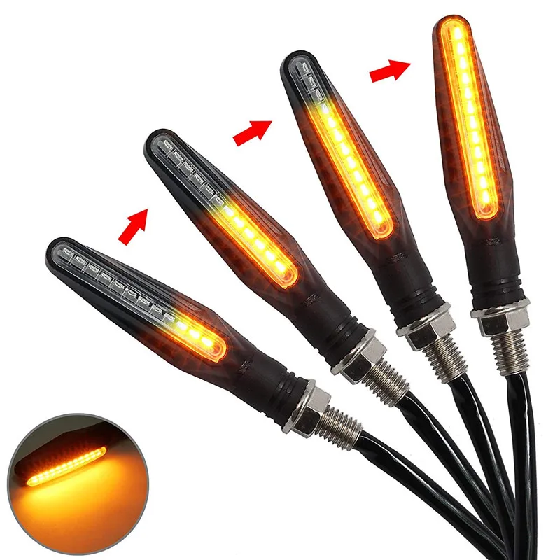 4x Motorcycle LED Turn Signal Lamp Sequential Flowing Indicator Light Amber Chopper Cafe Racer Old School Bobber Touring |
