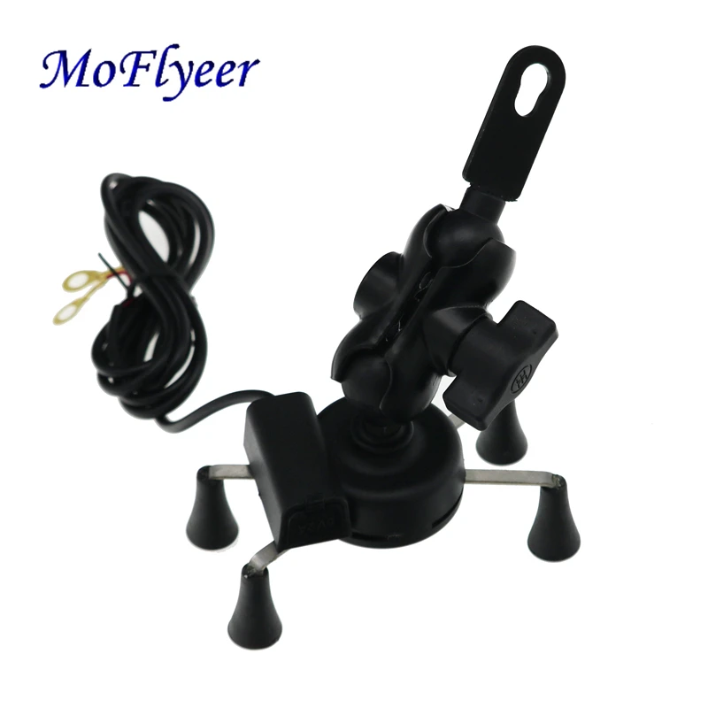 MoFlyeer Motorcycle 360 Rotating Handlebar Mount Mobile Phone Holder USB Charging Bracket Scooter Handle Support Accessories