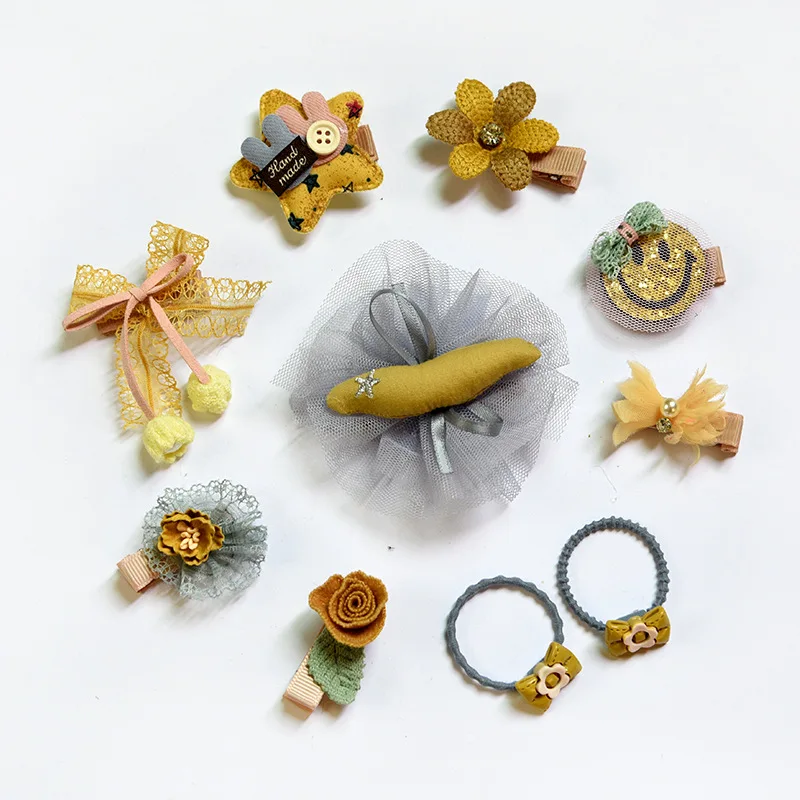 yellow 10 шт./компл. Головные уборы комплект в Корейском стиле, носки для детей, партия из набор ребенок весь посылка заколка для волос, милая девушка край зажим для крепления небольших аксессуаров - Цвет: yellow