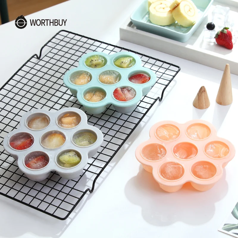 WORTHBUY 7 сеток ледяной куб форма пищевого силикона для льда лоток фруктов кубик