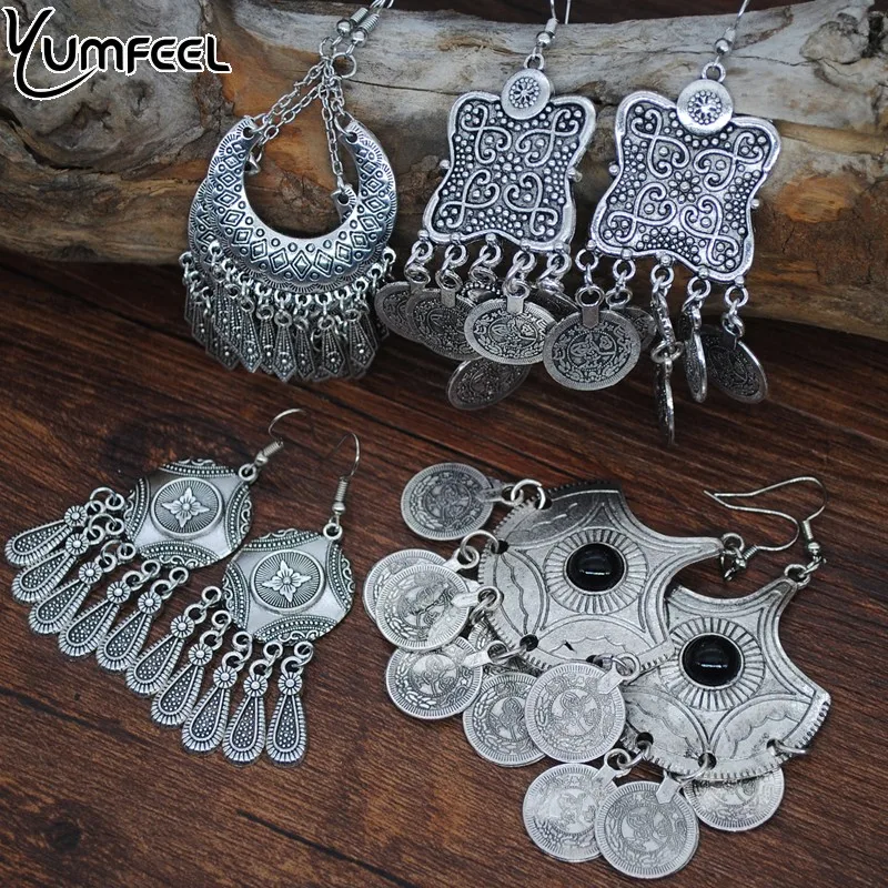 Yumfeel богемный Винтаж Серебряные серьги металлические монеты Для женщин Jewelry