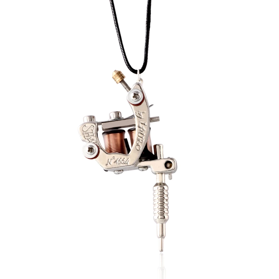 silver necklace SWANJO 1 шт. мини-тату-машина подвеска серебряная удача семь ожерелье с кулоном в форме машины Татуировка Машина подвеска брелок ожерелье в стиле панк - Окраска металла: silver necklace