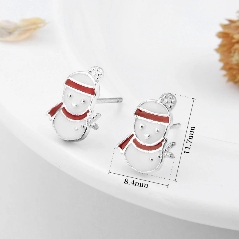2018 Hot Christmas Earrings 925 Sterling Silver Collection Cute snowman Small studs for Women Jewelry Gift Enamel | Украшения и