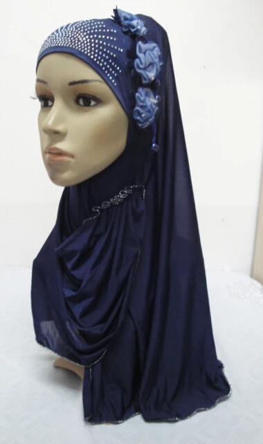 

H930 latest muslim one piece hijab with 3 pieces flower,fast delivery