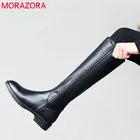 Женские сапоги до колена MORAZORA, черные однотонные сапоги из натуральной кожи, с круглым носком, Осень-зима 2021
