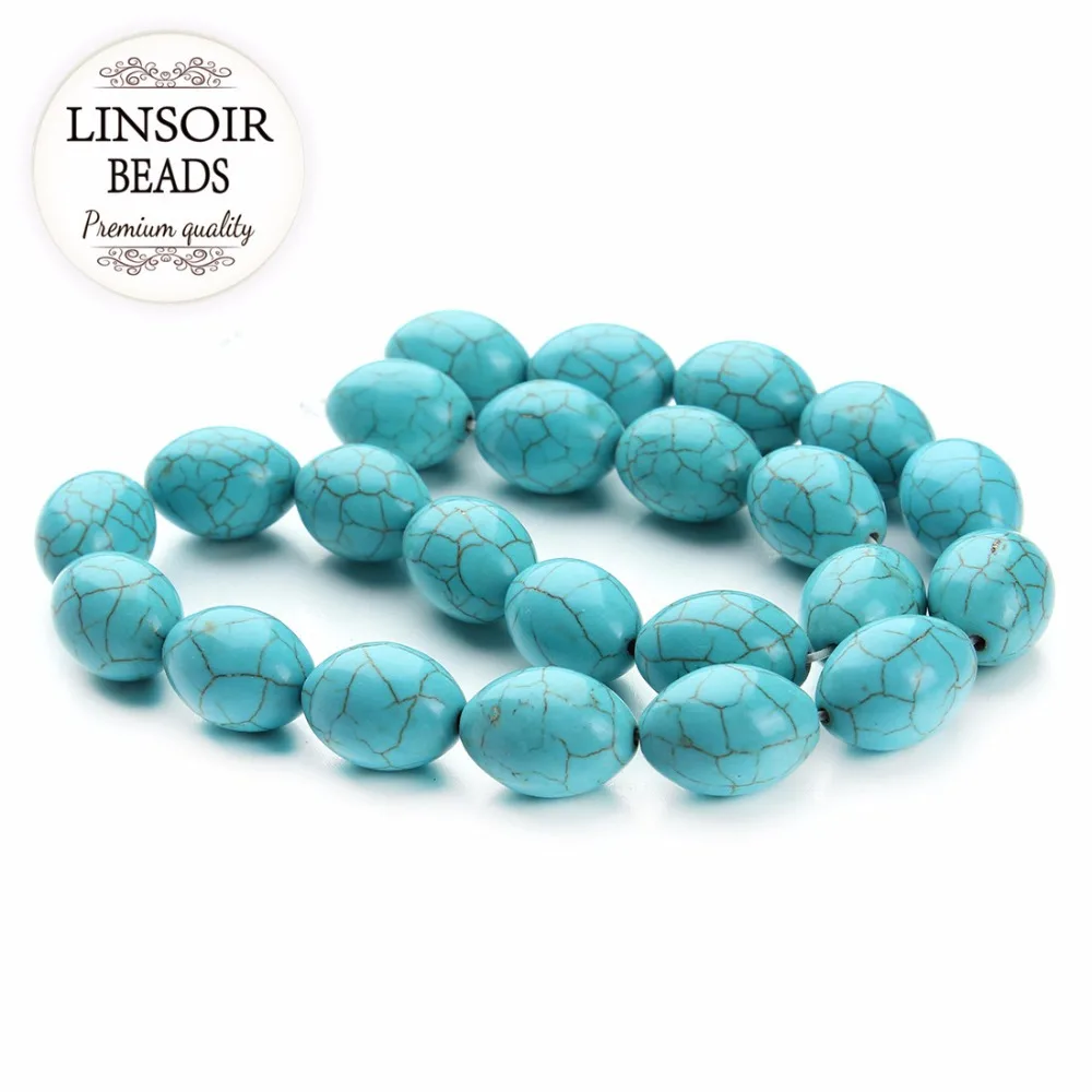 

LINSOIR 20pcs/lot 15*20mm Oval Natural Blue Turquoises Beads Loose Natural Stone Spacer Beads For Jewelry Making Material DIY