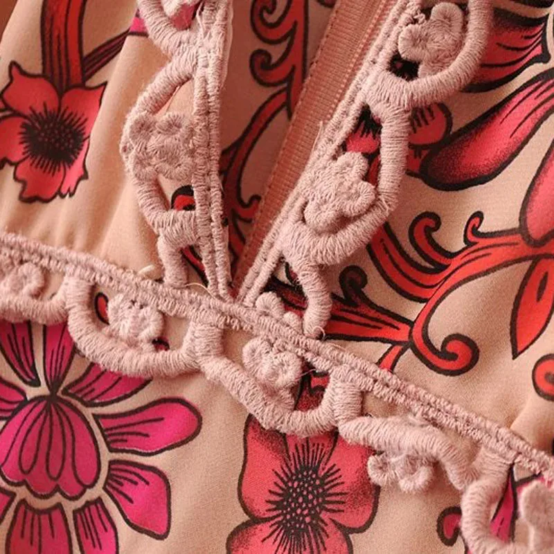 Лето dress женщины 2017 fincati новый кружева лоскутное фонарь рукав глубокий v шеи мини