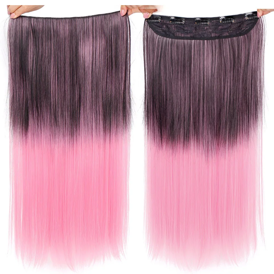 AISI BEAUTY Clip one piece Синтетические длинные прямые волосы для наращивания Ombre розовый фиолетовый 2" Накладные разноцветные женские волосы