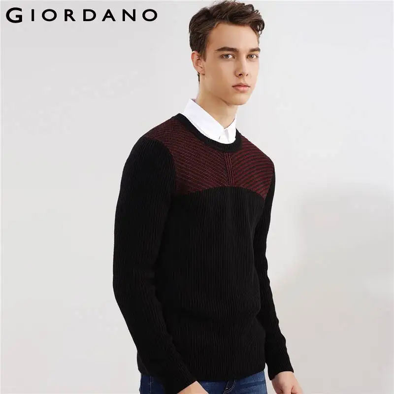 Giordano мужской свитер толстый жаккардовый ребристый с круглой горловиной Цвет