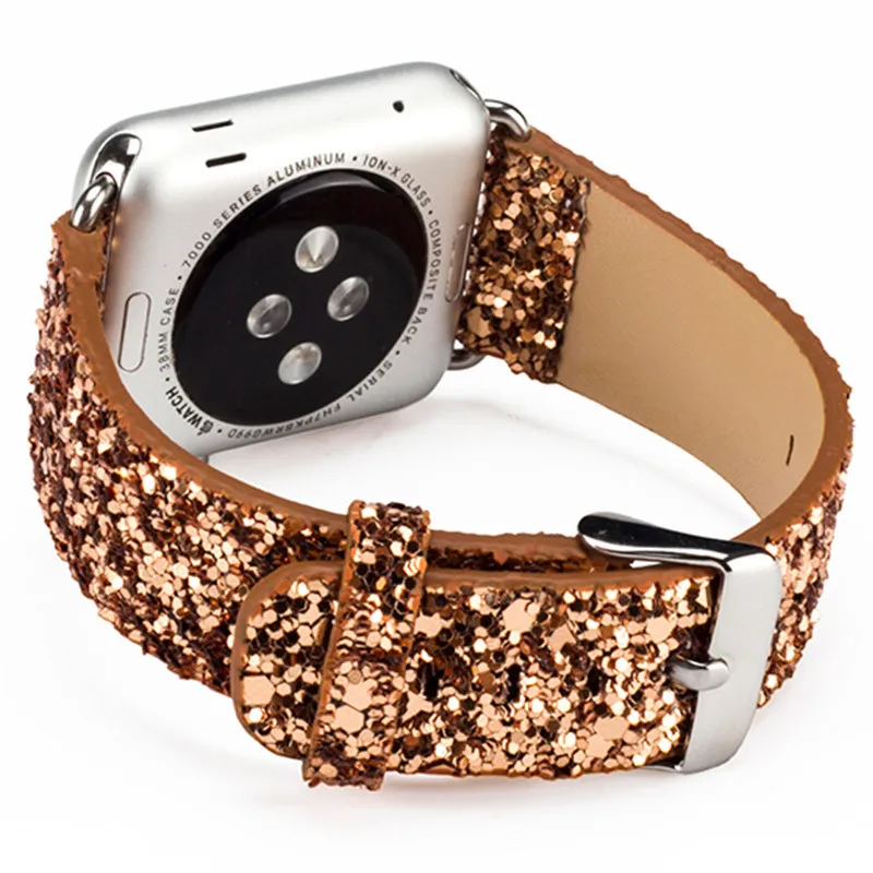 Блестящий кожаный ремешок для Apple Watch band 4 44 мм 40 шикарный роскошный браслет iwatch 3 2 1