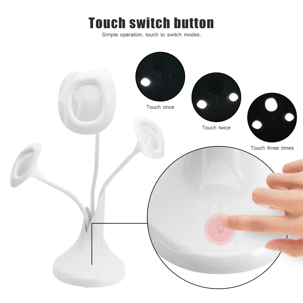 Art Morning Glory LED Desk Table Lamp Touch Dimmable Light USB Rechargeable Eye Protection Reading Book Night | Лампы и освещение