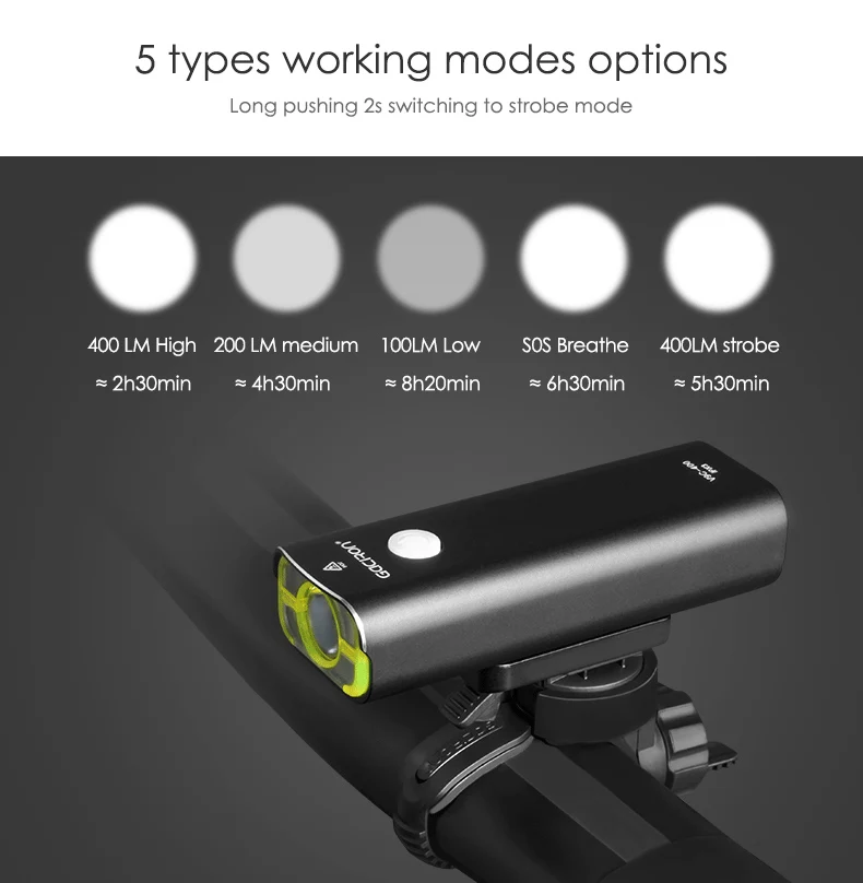 Gaciron 400Lm USB Перезаряжаемый велосипедный передний светильник 18650 батарея светодиодный MTB руль вспышка светильник велосипедный дорожный велосипед головной светильник фонарь
