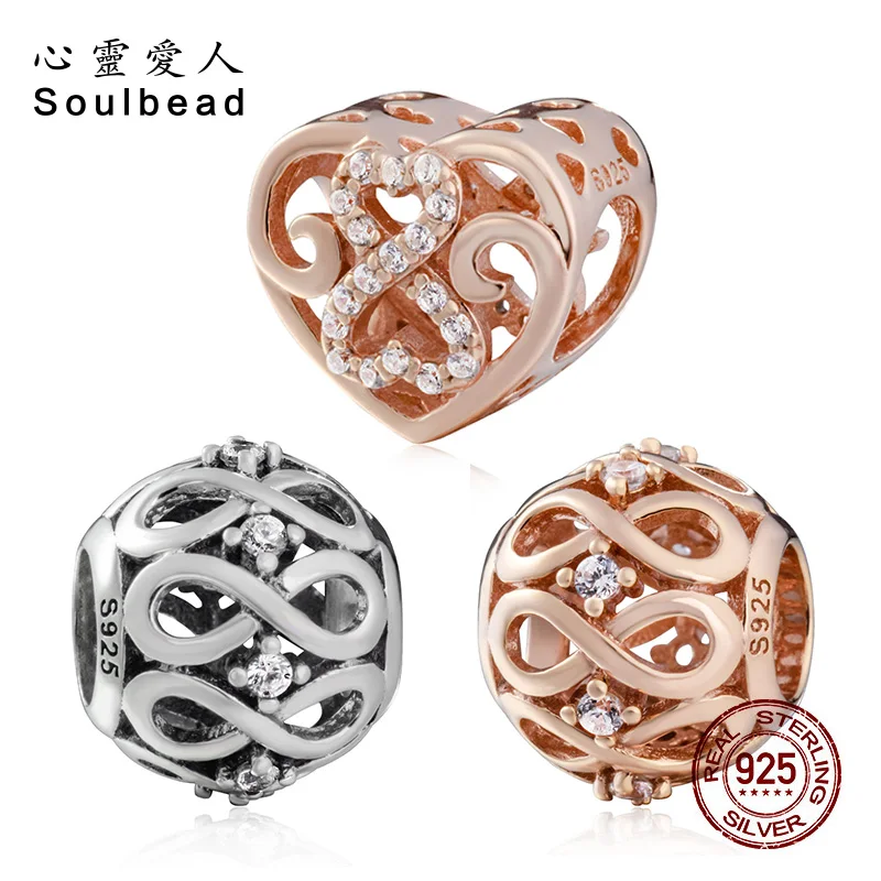 Soulbead розовое золото сердце с бесконечностью Шарм цирконием бусины подходят Pandora