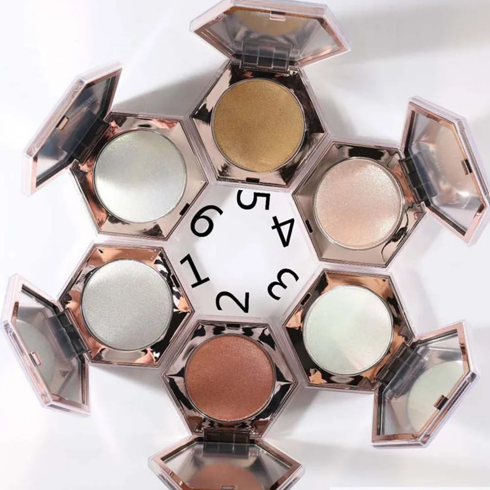 Осветлитель для лица хайлайтер палитра контур бронзер пудра 6 цветов Сияющий