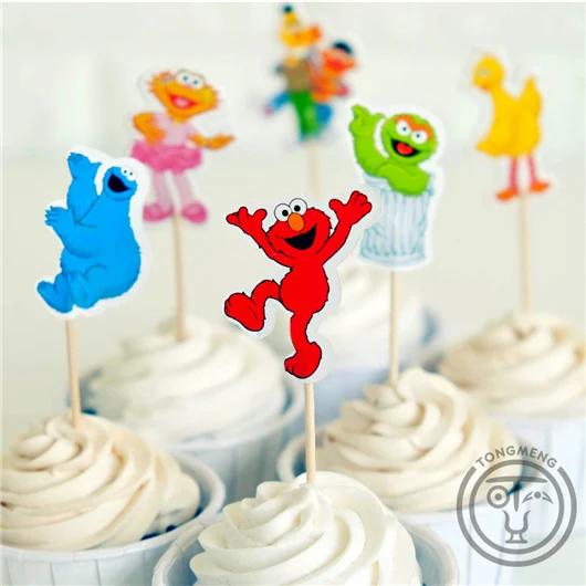 cupcake topper 24pcs Набор для украшения улицы кунжута, Элмо, Берта, большой птицы, Детские вечерние украшения на день рождения, вечерние принадлежности - Цвет: cupcake topper 24pcs