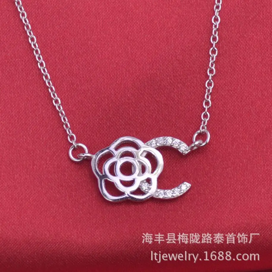

HWPE14641 silver flower pendant necklace chains women jewelry,