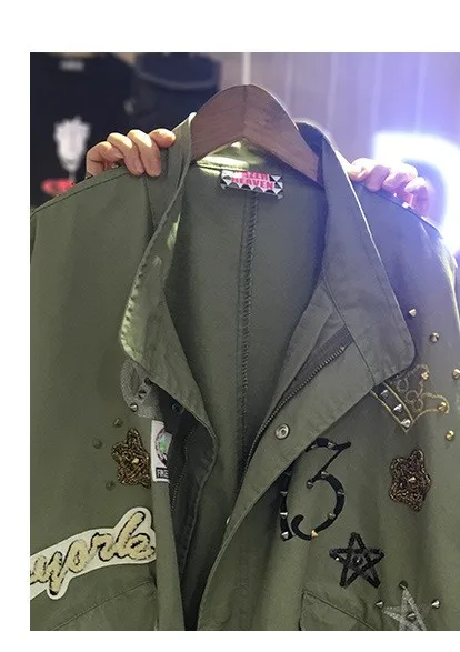 Новинка, Весенняя женская куртка в стиле милитари, большие размеры, XL-5XL, повседневная, с вышивкой, с длинным рукавом, Свободное пальто, женская куртка C97