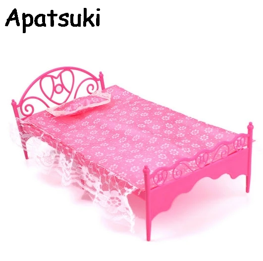 

1Set Dolls Accessories Doll Bed Furniture 3 items doll bed & pillow & bedsheet For Barbie 1:6 BJD DollHouse Kids & Baby DIY Toys