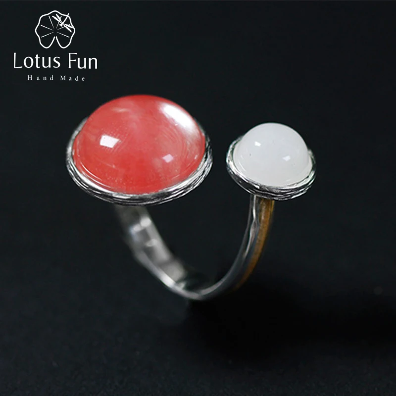 Lotus весело Настоящее стерлингового серебра 925 натуральный камень творческий ручной дизайнер ювелирных украшений конфеты дома кольца для женщин Bijoux
