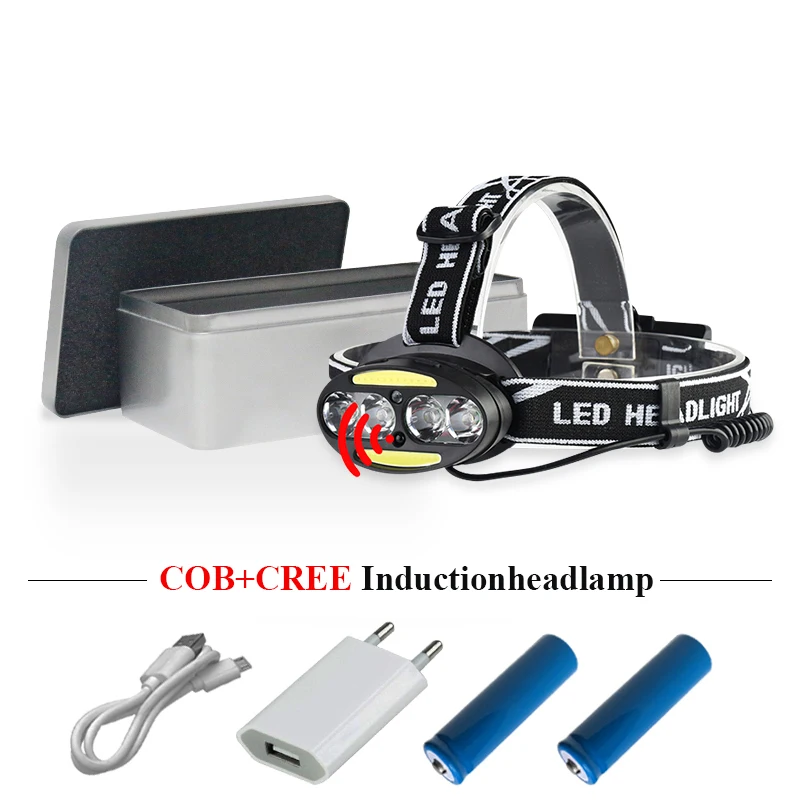 Инфракрасный сенсор фары micro usbheadlight COB индукционный налобный фонарь t6 Головной