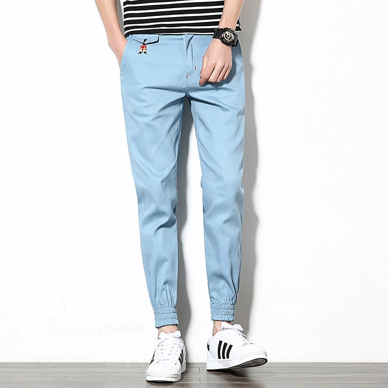 Мужские хлопковые брюки джоггеры s хаки Длинные повседневные штаны с отворотами