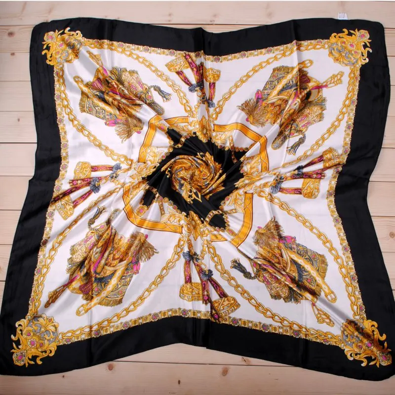 

Fashion Design Square Silk Scarf Women Foulard Flower Bandana Ladies Shawl Hijab Elegant Headband Ring Scarf 90*90cm