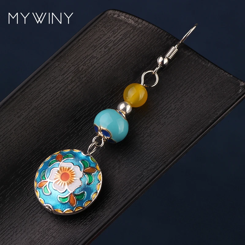 Новые Медные Ювелирные изделия MYWINY Перегородчатые винтажные серебряные серьги в