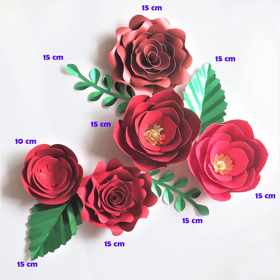 Ручной работы Cardstock красная роза DIY бумажные цветы листья Набор для рождества