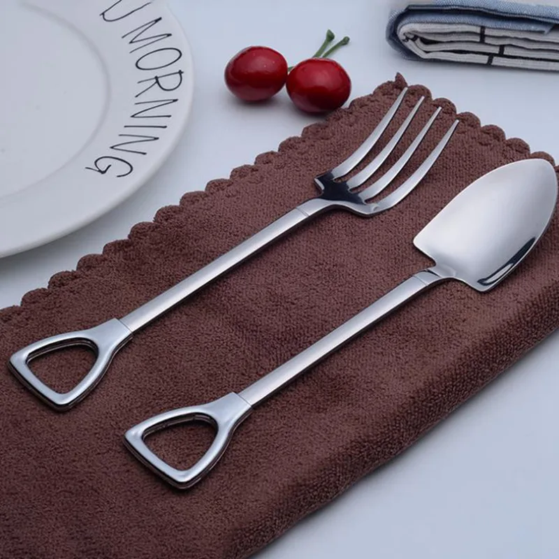 

2 pcs/set Stainless Steel Spoons Fork Spade Shovel Shape Tableware Home Gift Lovely Spoons Long Handle Flatware Tableware Gift