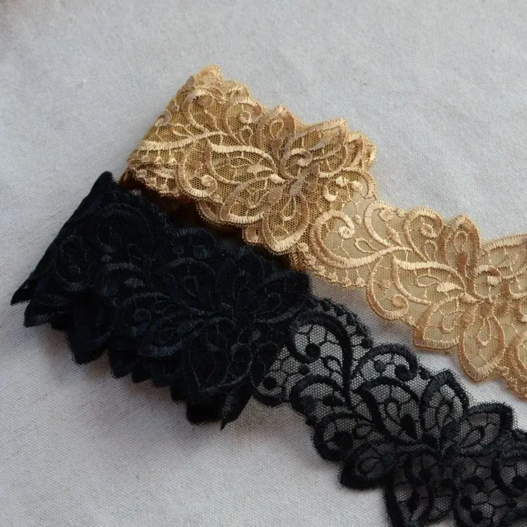 5 Meters/Lot Good quality polyester mesh embroidery lace Black Gold flower trim Clothing accessories | Дом и сад