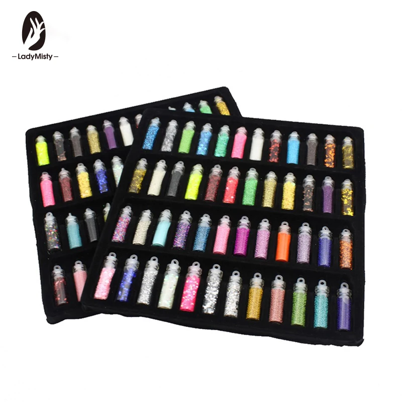 Ladymisty Big 48 Bottles/Set DIY Nail Art Charms Kit Contain Random Pearl Sequin Glitter Powder Acrylic Rhinestone | Красота и