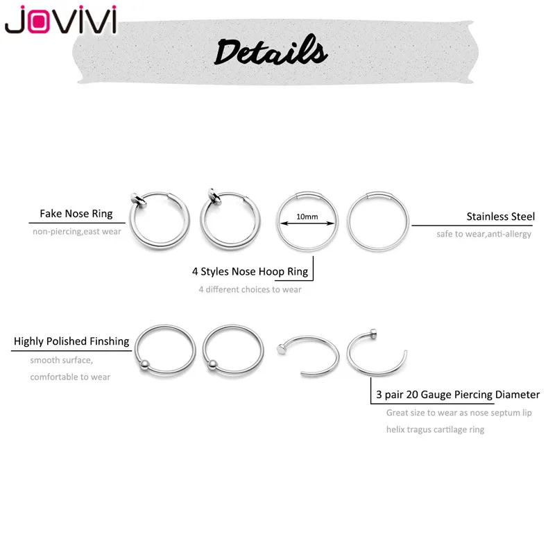 Искусственное кольцо Jovivi 16 шт. из нержавеющей стали г/20 г для носа шпильки